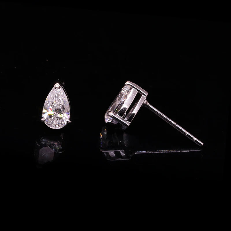 Earrings 14K Yellow Gold 1ct DEF VS-VVS Pear Lab Diamond Stud Female's