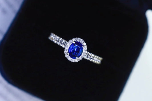 Ring 18K Gold 0.51ct Royal Blue Sapphire Diamonds Female's