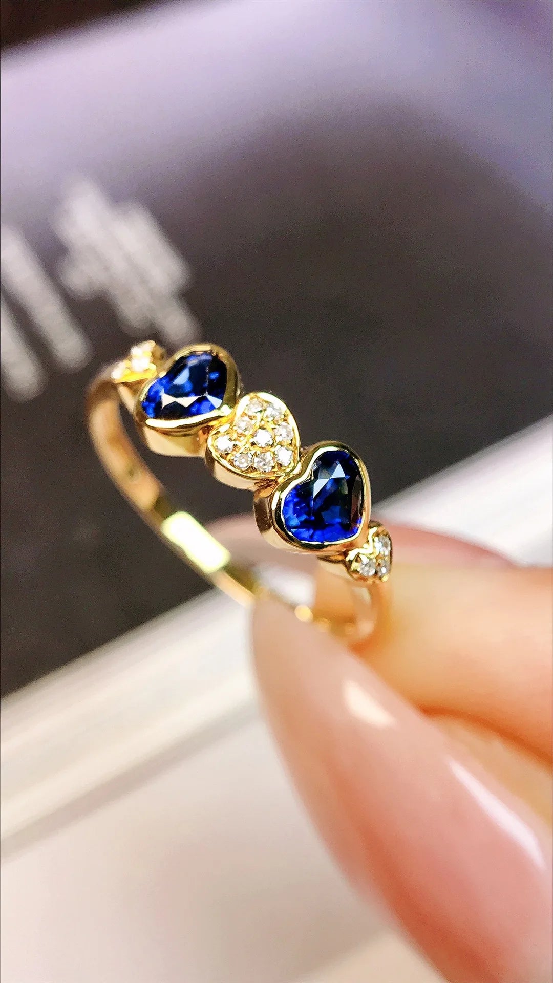 Ring 18K Gold 0.65ct Natural Blue Sapphire Gemstones Jewelry For Women