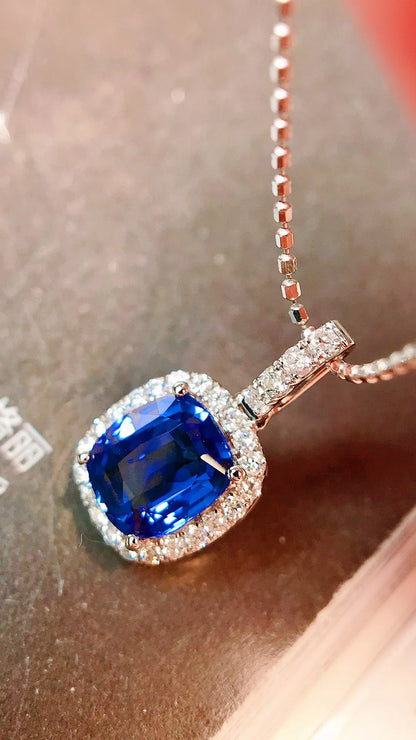 Pendant 18K Gold 1.21ct Cornflower Blue Sapphire Gemstones Necklace for Women