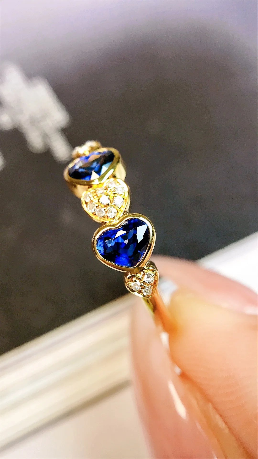 Ring 18K Gold 0.65ct Natural Blue Sapphire Gemstones Jewelry For Women