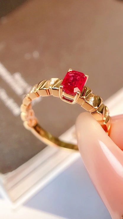 Ring 18K Gold 0.54ct Red Ruby Diamonds Anniversary Female's