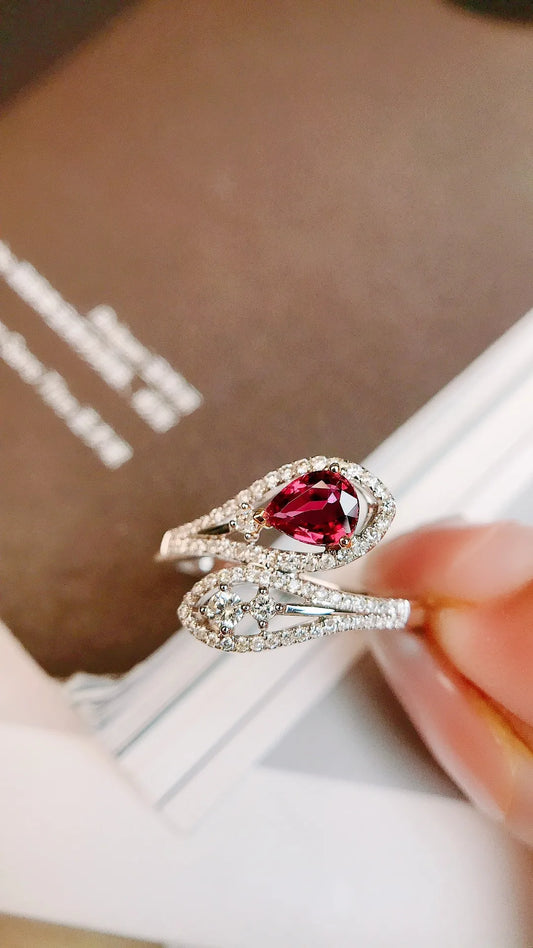 Ring 18K Gold 0.48ct Red Ruby Diamonds Anniversary Female's