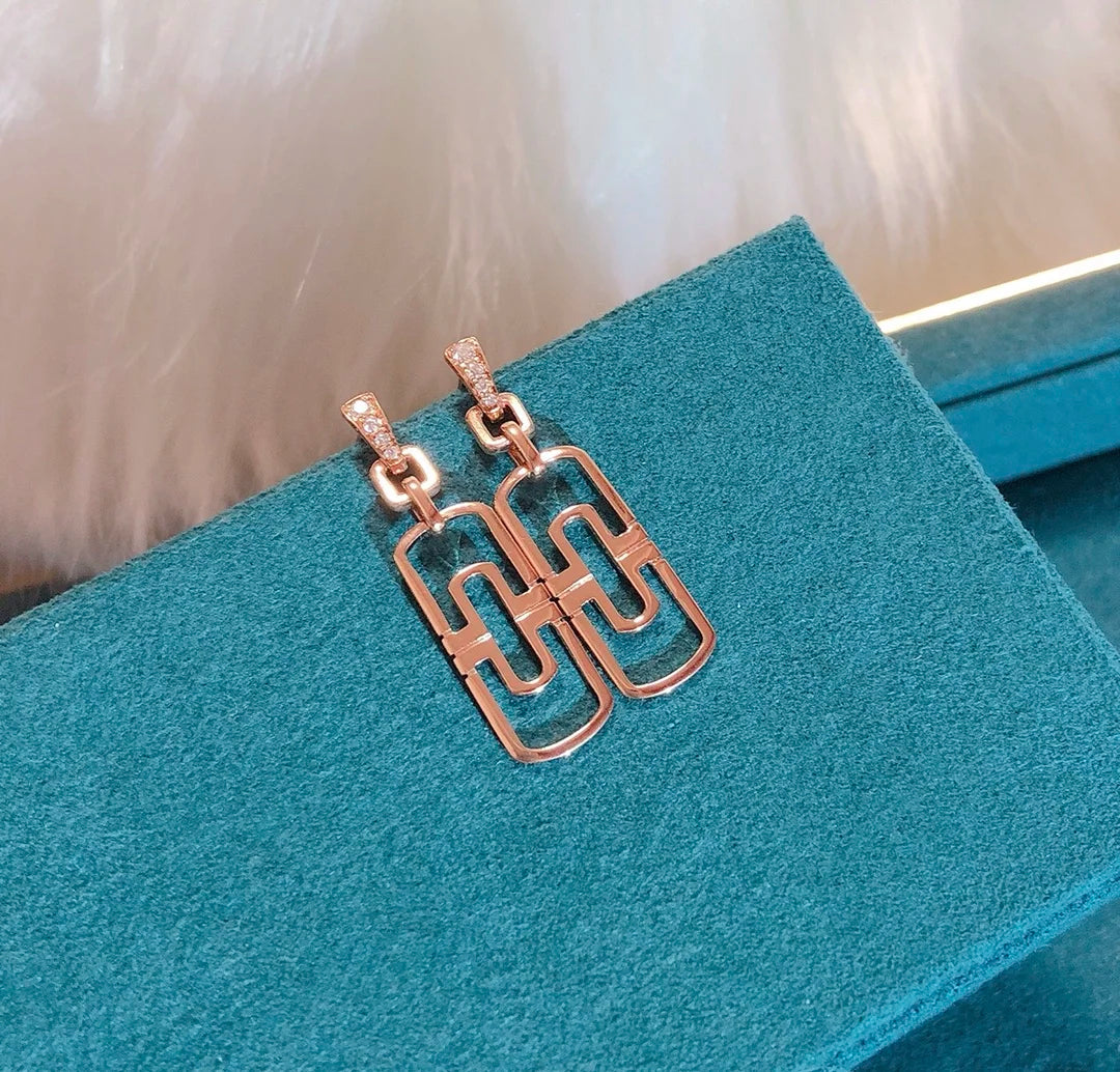 Earrings 18K White/Rose Gold White Diamonds Drop Female's Fine