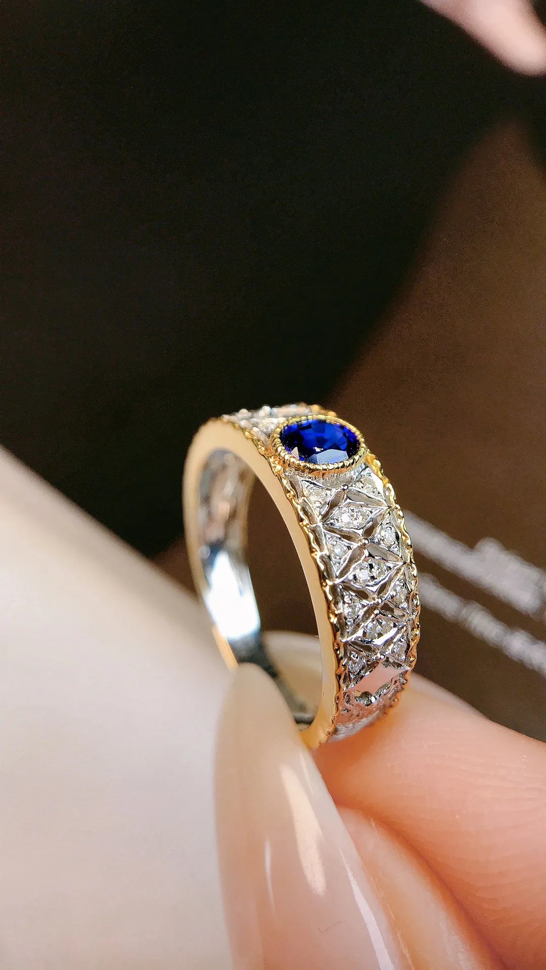 Ring 18K Gold 0.43ct Blue Sapphire Gemstone Diamonds Female Fine Jewelry