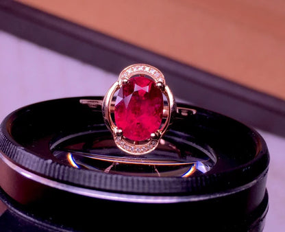 Ring 18K Gold 2.7ct Red Tourmaline Gemstones Diamonds Female's