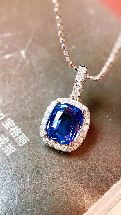 Pendant 18K Gold 1.21ct Cornflower Blue Sapphire Gemstones Necklace for Women