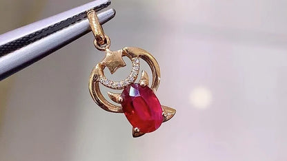 Pendant 18K Rose Gold 0.955ct Red Ruby Gemstones Necklace for Women