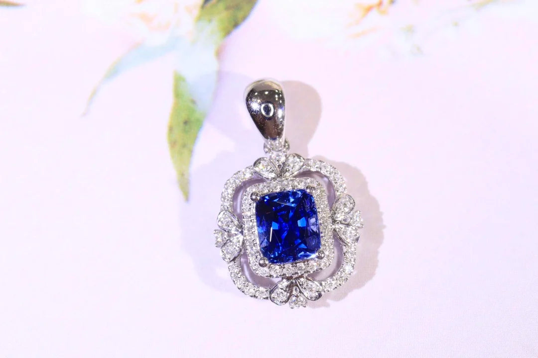 Pendant 18K Gold 0.92ct Cornflower Blue Sapphire Gemstones Necklace for Women