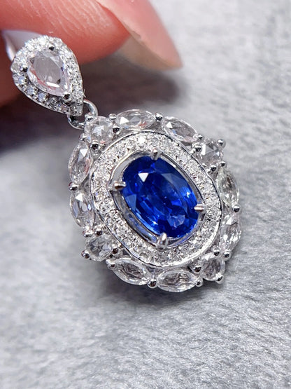 Pendant 18K Gold 0.6ct Cornflower Blue Sapphire Gemstones Necklace