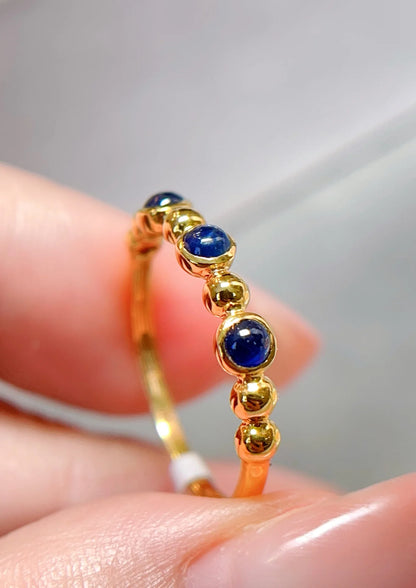 Ring 18K Gold 0.4ct Blue Sapphire Gemstones Diamonds Female Fine