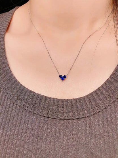 Necklace 18K White Gold 0.62ct Blue Sapphire Diamonds Pendant Female's