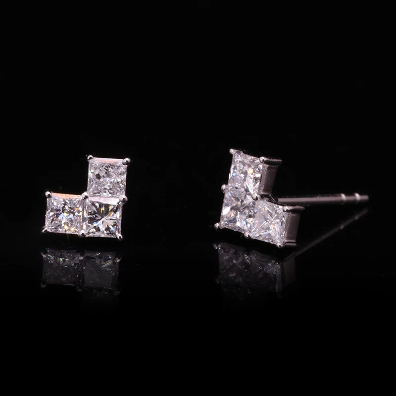 Earrings 14K White Gold 0.24ct DEF VS-VVS Princess Lab Diamond Stud Female's