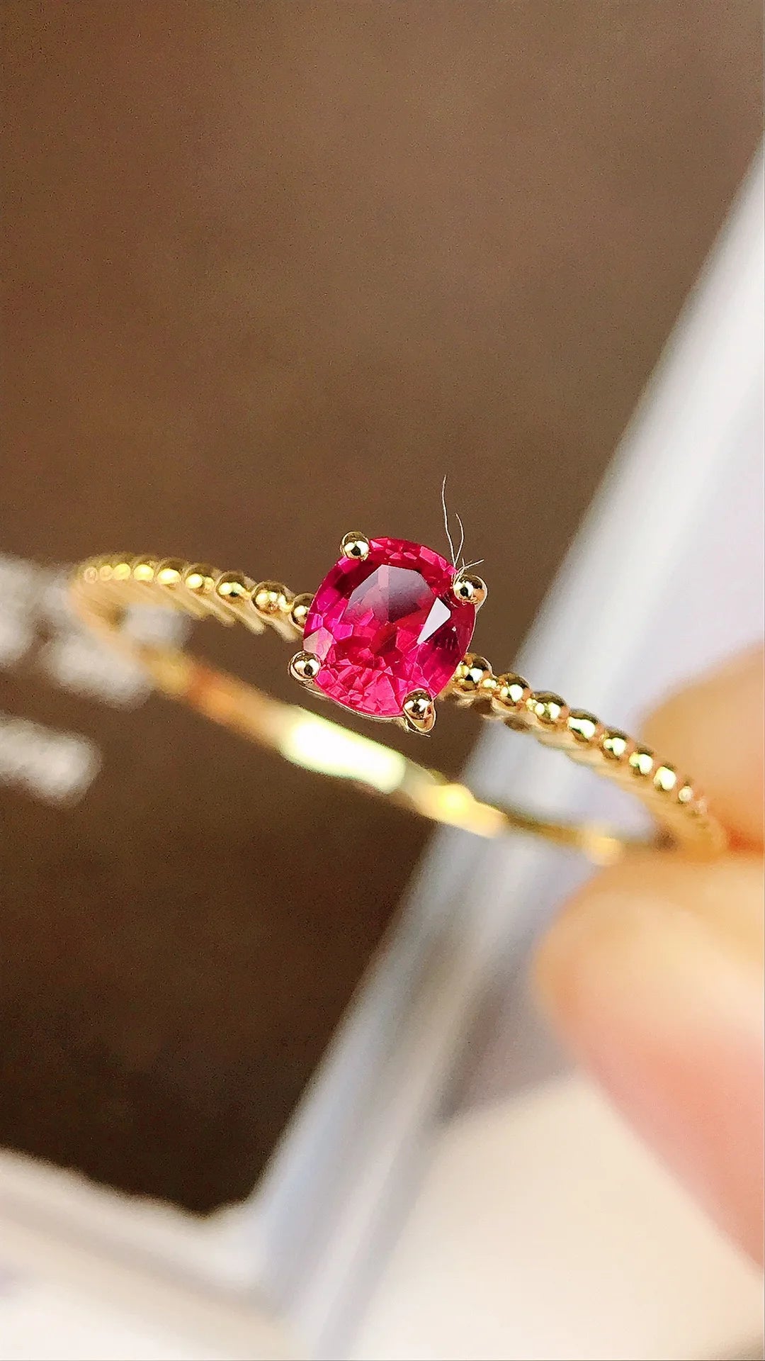 Ring 18K Gold 0.26ct Red Ruby Diamonds Female's Anniversary