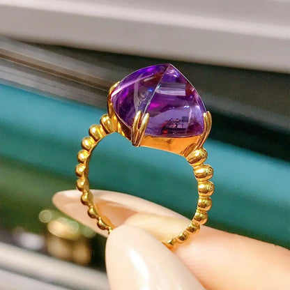 Ring 18K Gold 7.24ct Natural Amethyst Gemstones Female for Women