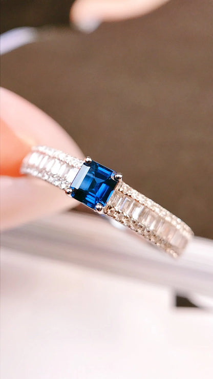 Ring 18K Gold 0.33ct Blue Sapphire Gemstone Diamonds Female Fine Jewelry