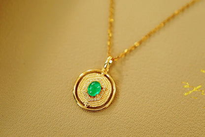 Pendant 18K Gold 0.3ct Green Emerald Gemstone Diamond Necklace for Women