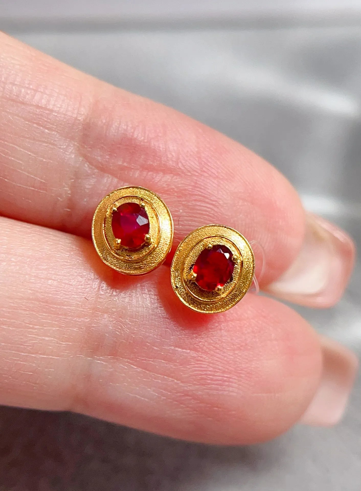 Earrings 18K Yellow Gold 0.4ct Red Ruby Stud Female's Fine Gift