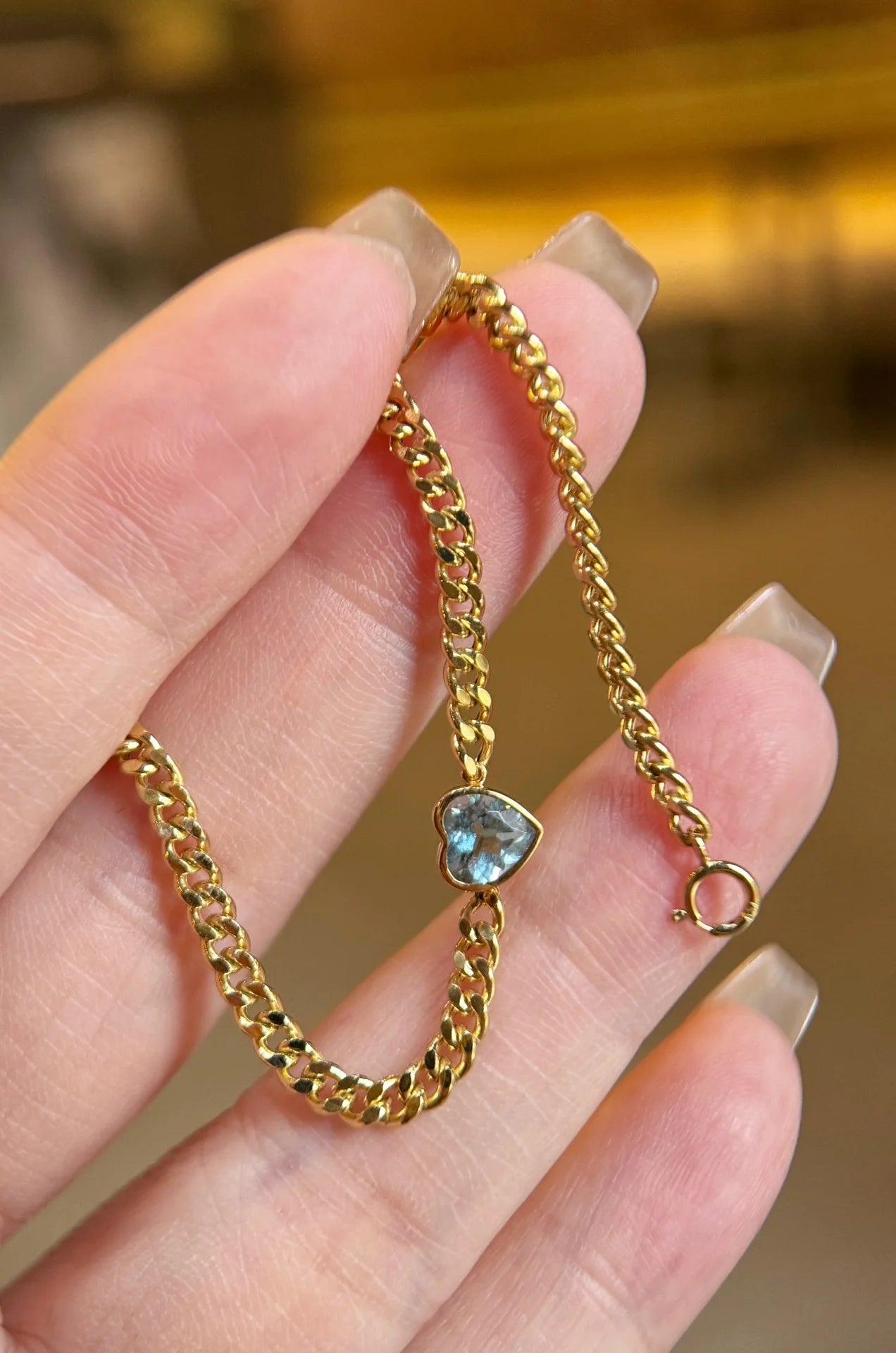 Bracelet 18K Gold Blue Aquamarine Gemstones Solid Female's