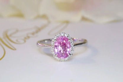 Ring 18K Gold 1.26ct Pink Padparadscha Sapphire Gemstones Diamonds Female's