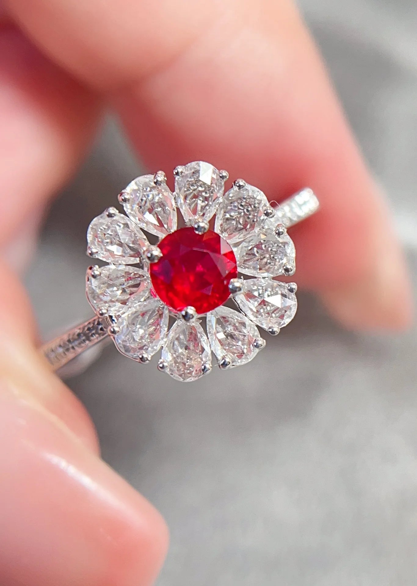 Ring 18K Gold 0.4ct Red Ruby Diamonds Anniversary Female's