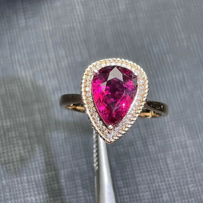 Ring 18K Rose Gold 2.2ct Red Tourmaline Gemstones Diamonds Female Fine Gift