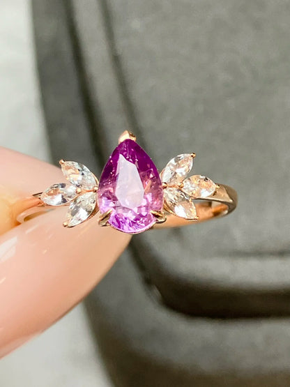 Ring 18K Gold 1.15ct Pink Padparadscha Sapphire Gemstones Diamonds Female's