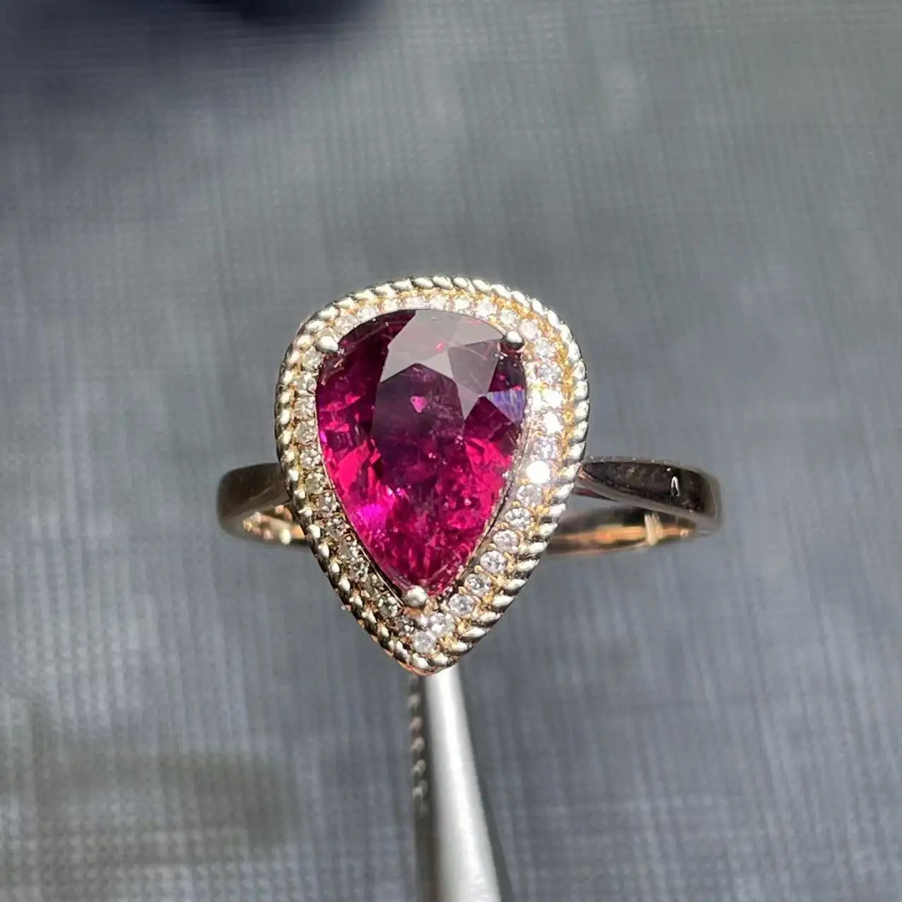 Ring 18K Rose Gold 2.2ct Red Tourmaline Gemstones Diamonds Female Fine Gift