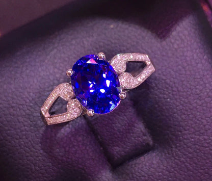 Ring 18K Gold 1.9ct Tanzanite Diamonds Female Anniversary Gift