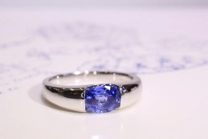 Ring 18K Gold 0.93ct Cornflower Blue Sapphire Gemstones Diamonds Female Fine Jewelry