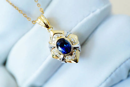 Pendant 18K White Gold 0.7ct Blue Sapphire Gemstones Necklace for Women