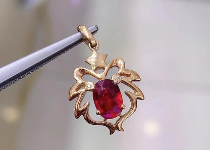 Pendant 18K Rose Gold 0.985ct Red Ruby Gemstones Necklace for Women