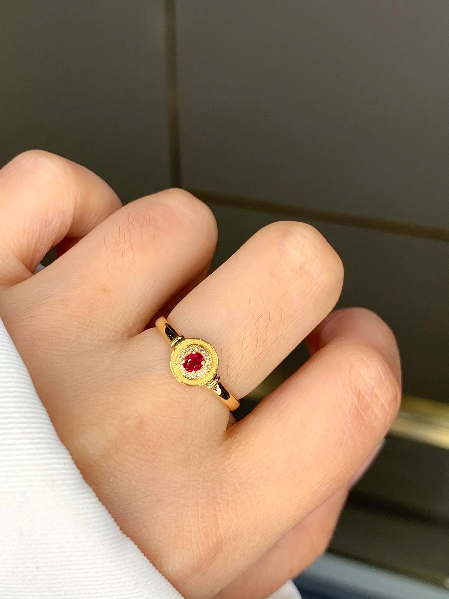 Ring 18K Gold 0.125ct Red Ruby Diamonds Anniversary Female's