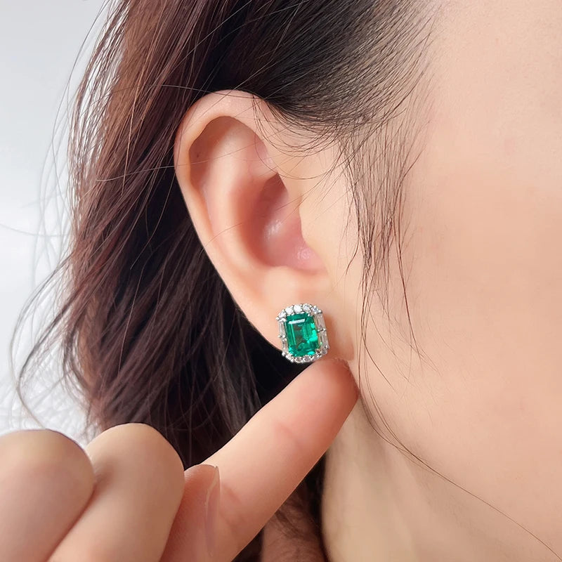 Earring 18K Gold With Real Lab Emerald Stones Lady Jewelry Girl