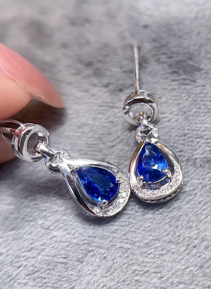 Earrings 18K Gold 0.8ct Cornflower Blue Sapphire Drop Female's Fine