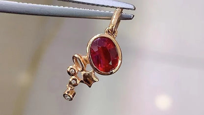 Pendant 18K Rose Gold 0.98ct Red Ruby Gemstones Necklace for Women