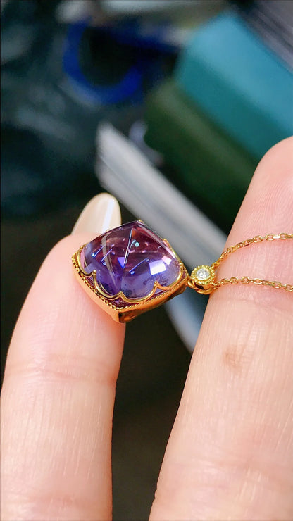 Necklace 18K Gold 7.83ct Purple Amethyst Pendant Female's