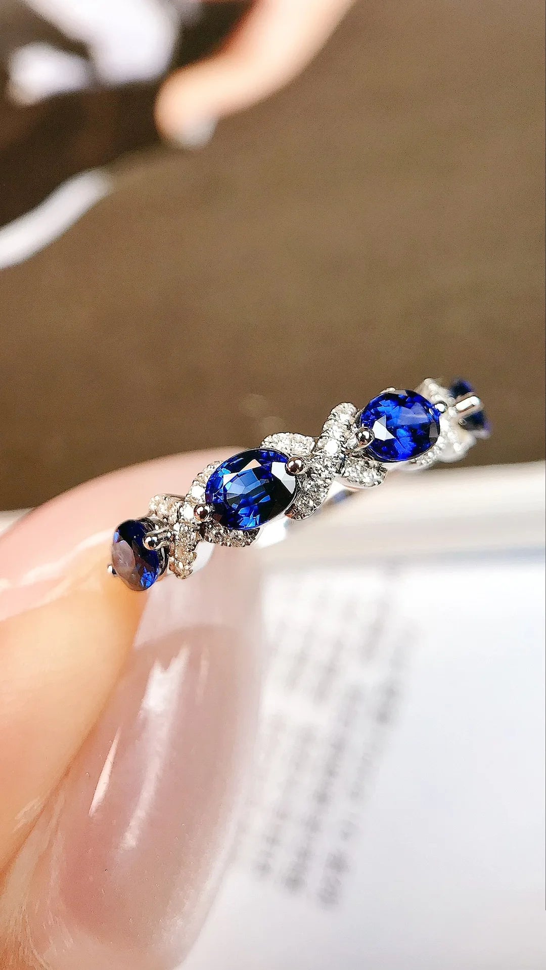 Ring 18K Gold 1.29ct Blue Sapphire Gemstones Diamonds Female Fine Jewelry