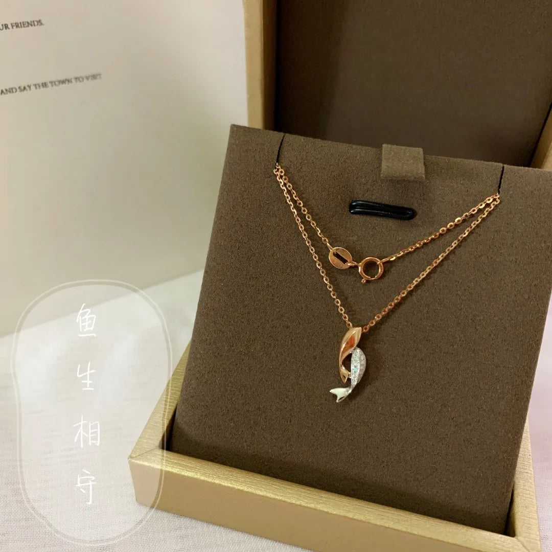 Necklace 18K Rose Gold White Diamonds Pendant Female's Fine Jewelry