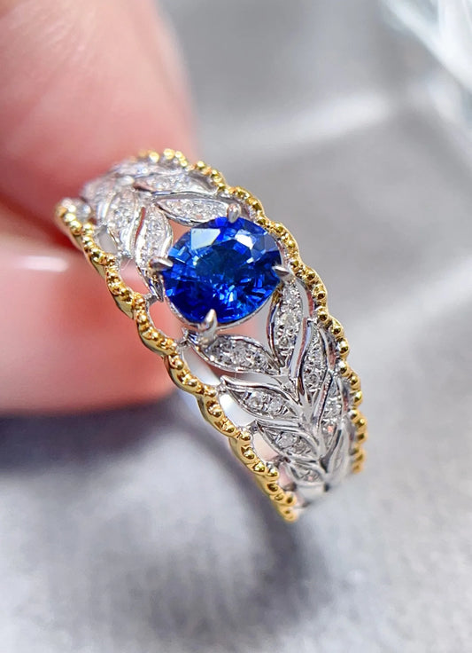 Ring 18K Gold 0.6ct Cornflower Blue Sapphire Gemstones Diamonds Female's