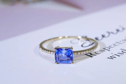 Ring 18K Gold 0.68ct Cornflower Blue Sapphire Gemstones Diamonds Female's