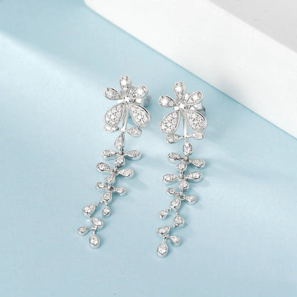 Earrings 18K White Gold 0.40ct White Diamonds Drop Female's Fine