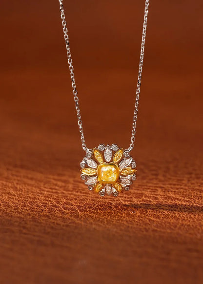 Necklace 18K Gold 0.28ct Yellow Diamonds Pendants Female's