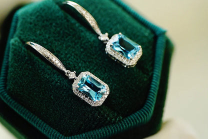 Earrings 18K White Gold 1.3ct Aquamarine Diamonds Female's Fine