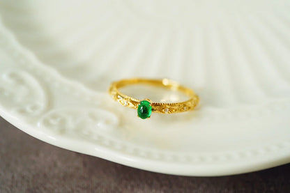 Ring 18K Gold 0.2ct Green Emerald Gemstones Male's