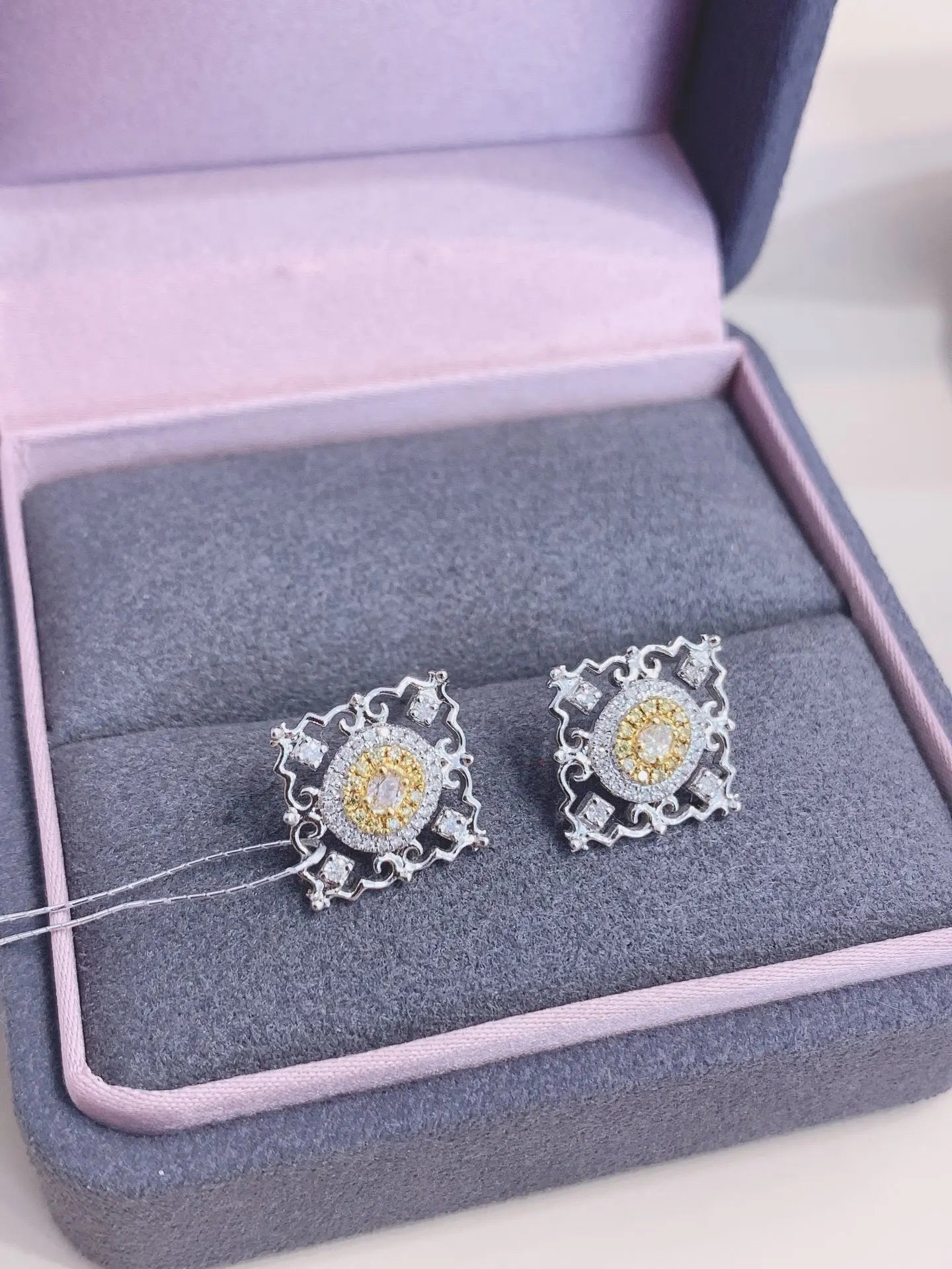 Earrings 18K Gold 0.16ct Yellow Diamonds Drop Female Fine Jewelry