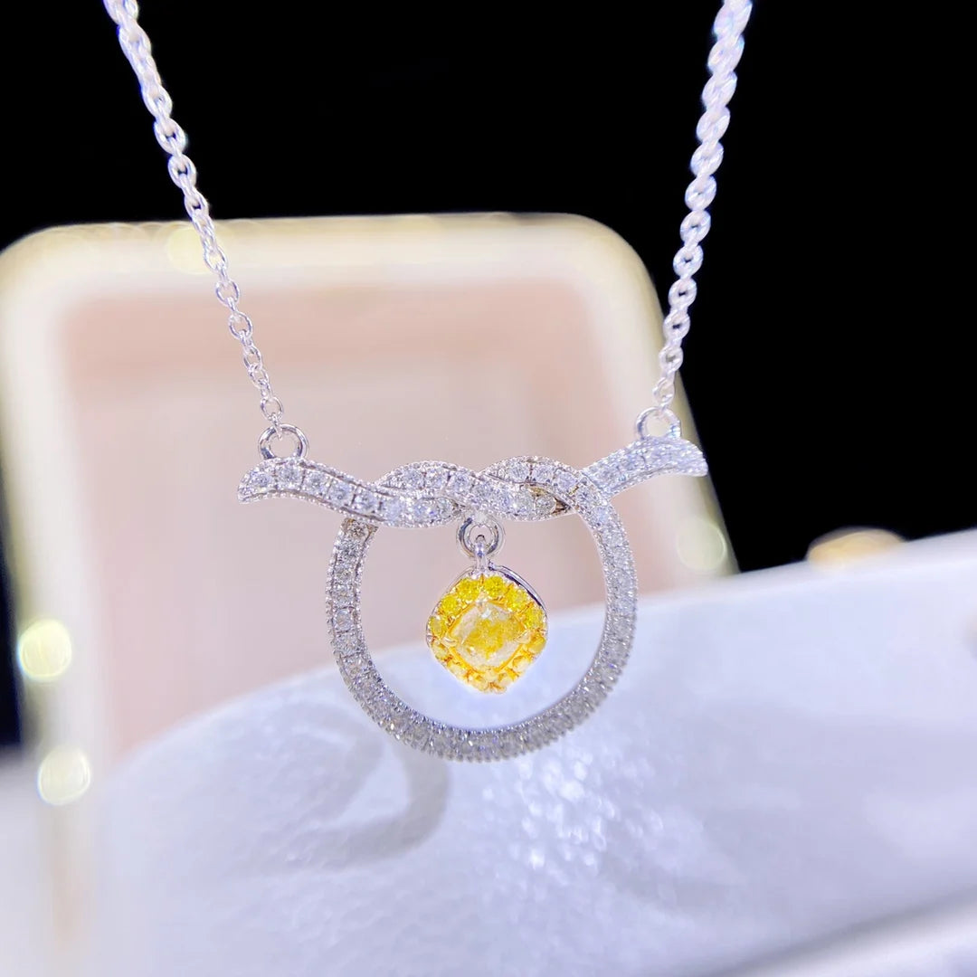 Necklace 18K Gold 0.131ct Yellow Diamonds Pendants Female's