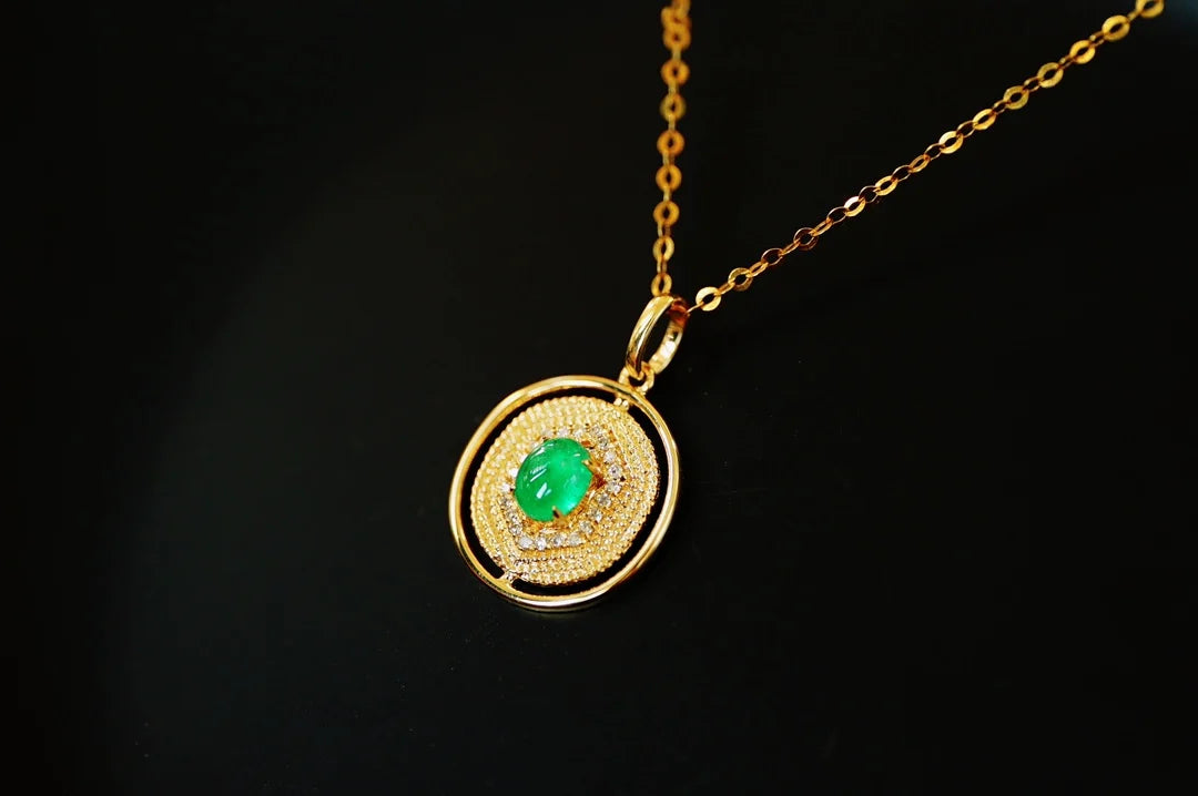 Pendant 18K Gold 0.3ct Green Emerald Gemstone Diamond Necklace for Women