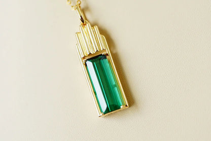 Pendant 18K Gold 3.2ct Green Tourmaline Gemstones Diamond Necklace for Women