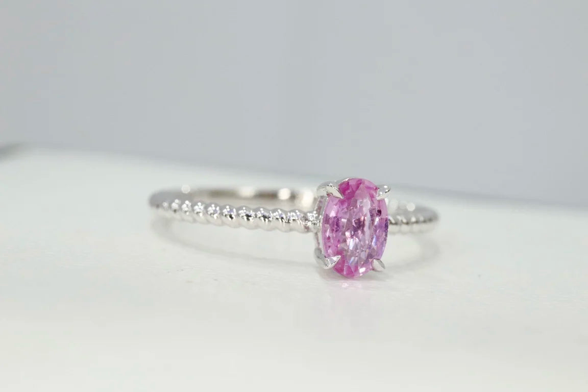 Ring 18K Gold 0.48ct Natural Pink Sapphire Padparadscha Gemstones for Women